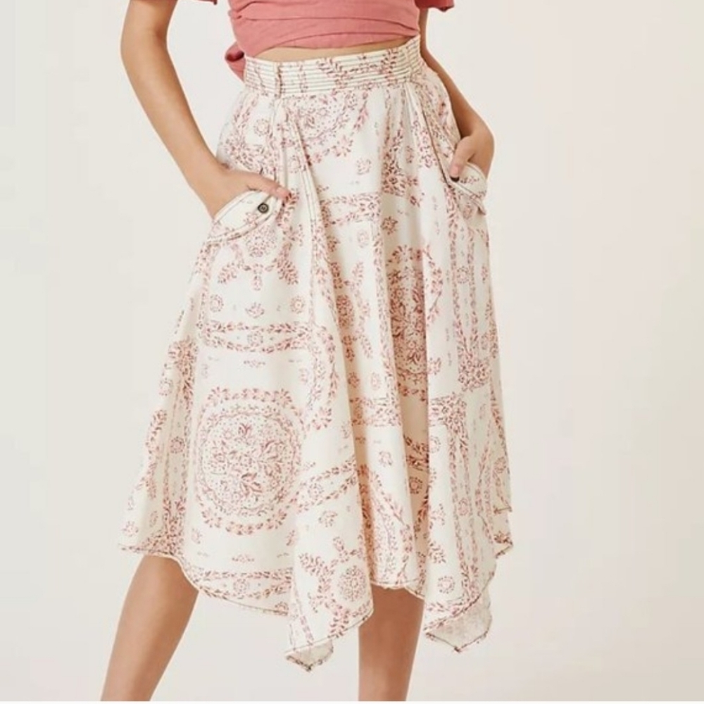 Anthropologie Pilcro Cottage Floral Bandana Organic Cotton Midi Skirt in Size M.